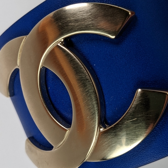 SOLD Chanel Blue Leather CC Cuff Bracelet - Picture 5 of 5